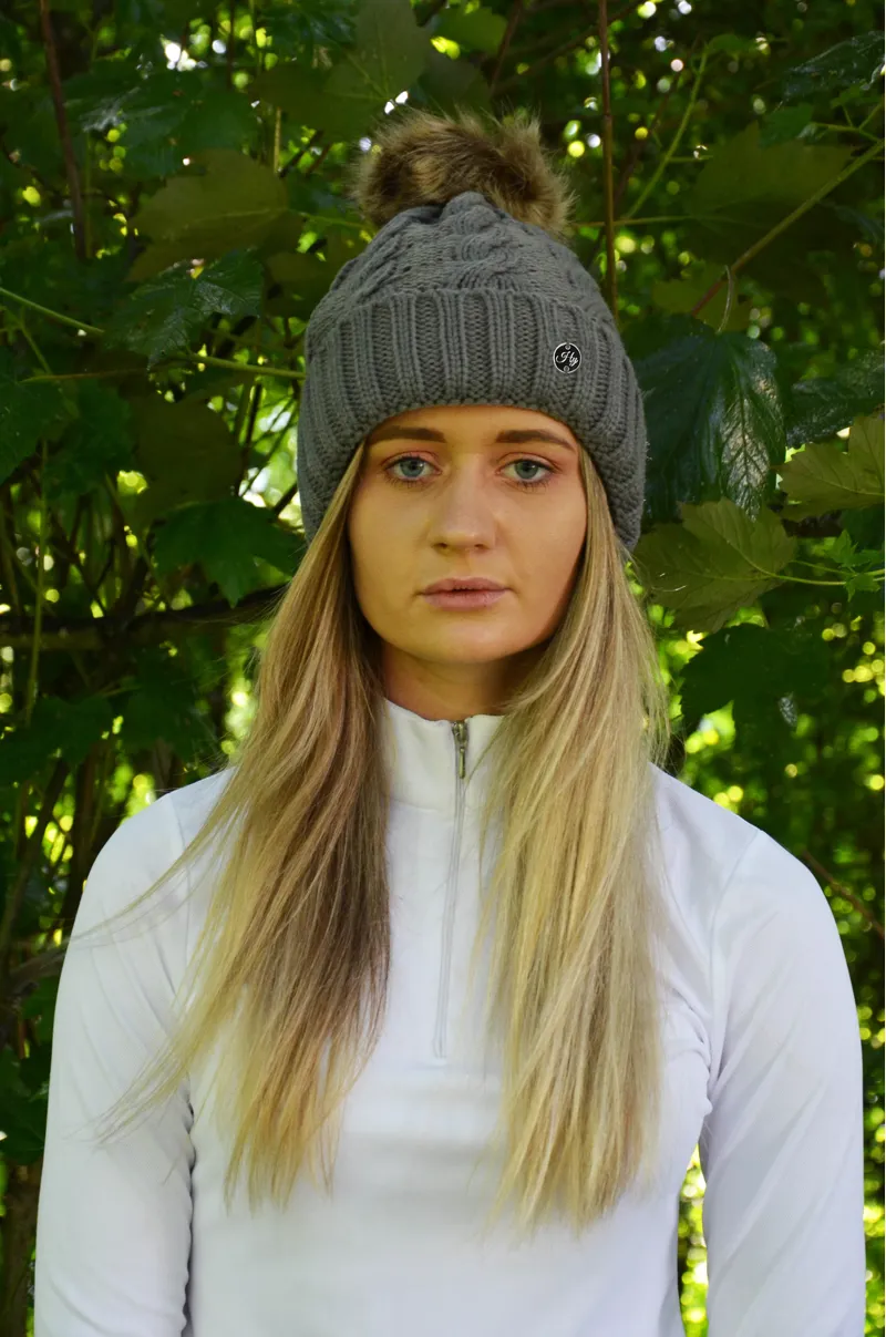 Hy Equestrian Melrose Cable Knit Bobble Hat - Grey-1